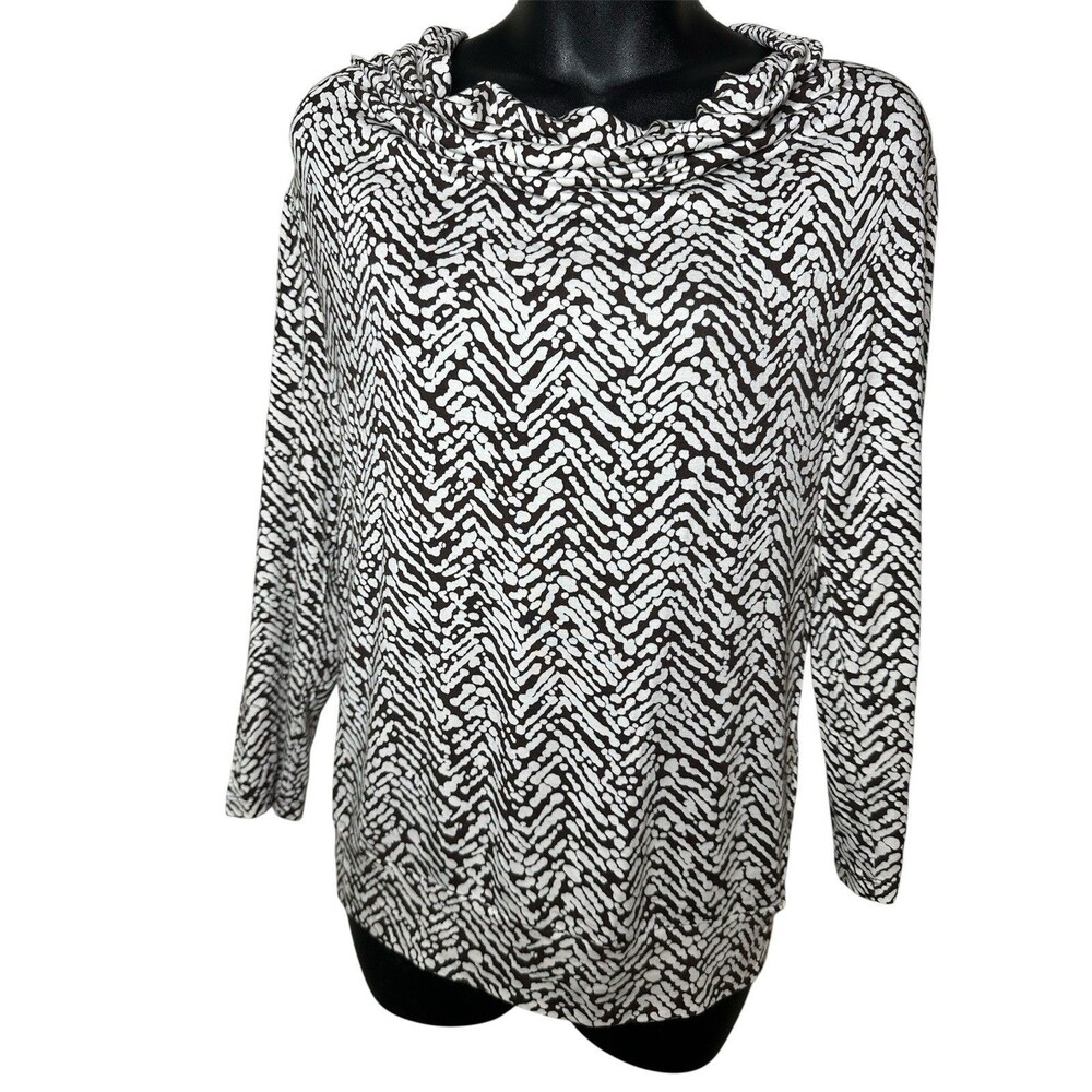 Michael Kors Women's MP Brown White Cowl Neck 3/4 Sleeve Blouse Knit Top